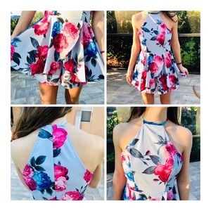 PRIVY pink & blue floral print racerback romper